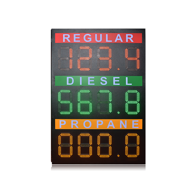 Diseño especial de 12 pulgadas, rojo, verde y ámbar, 3 líneas, 888.8, señal LED para gasolinera