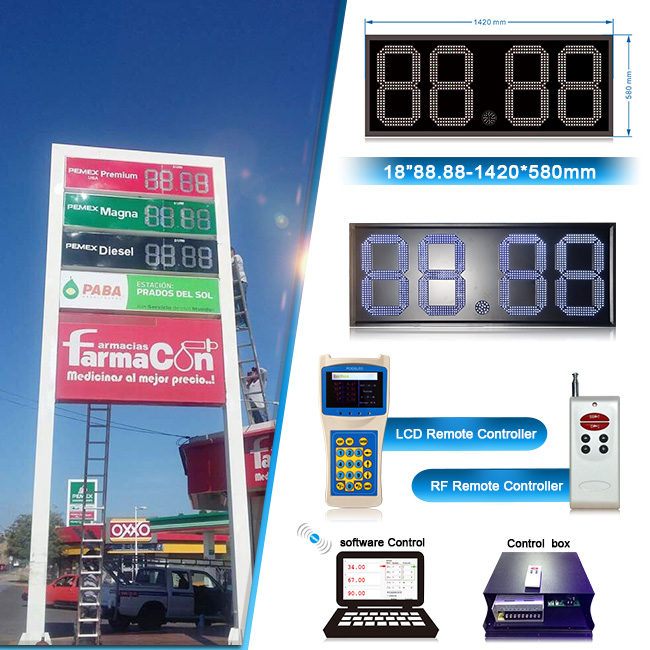Venta caliente México 18 pulgadas blanco 88.88 letrero LED de precio de gas teledirigido