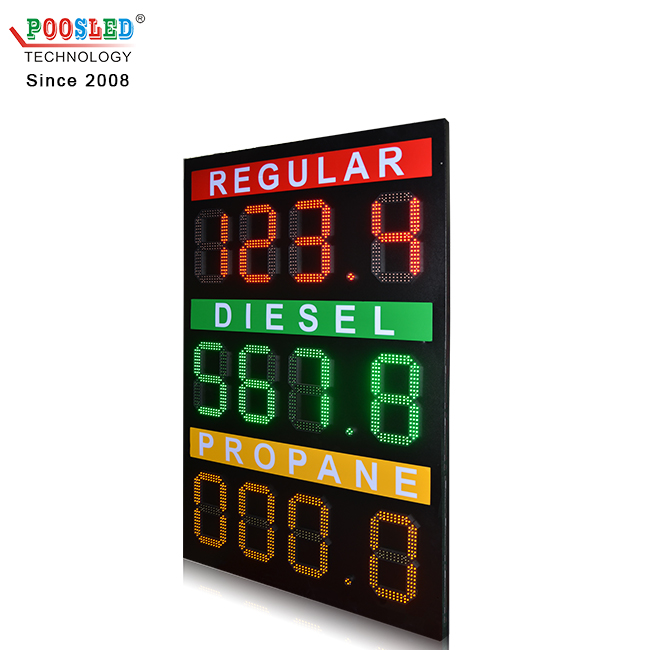Diseño especial de 12 pulgadas, rojo, verde y ámbar, 3 líneas, 888.8, señal LED para gasolinera