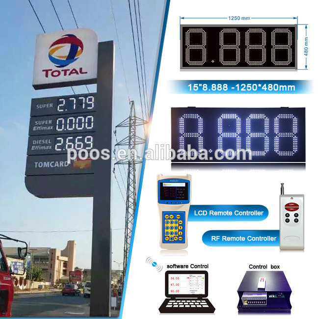 Señal de precio de gas LED roja grande impermeable al aire libre de 24 "8.888