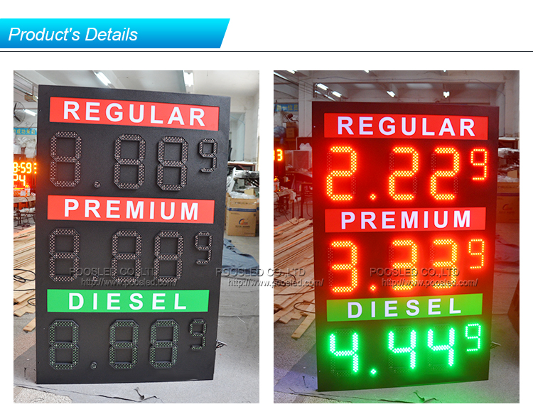 Nuevo diseño 12 ’’ + 6 ’’ Outdoor Waterproof 8.88 9 Led Gas Price Board